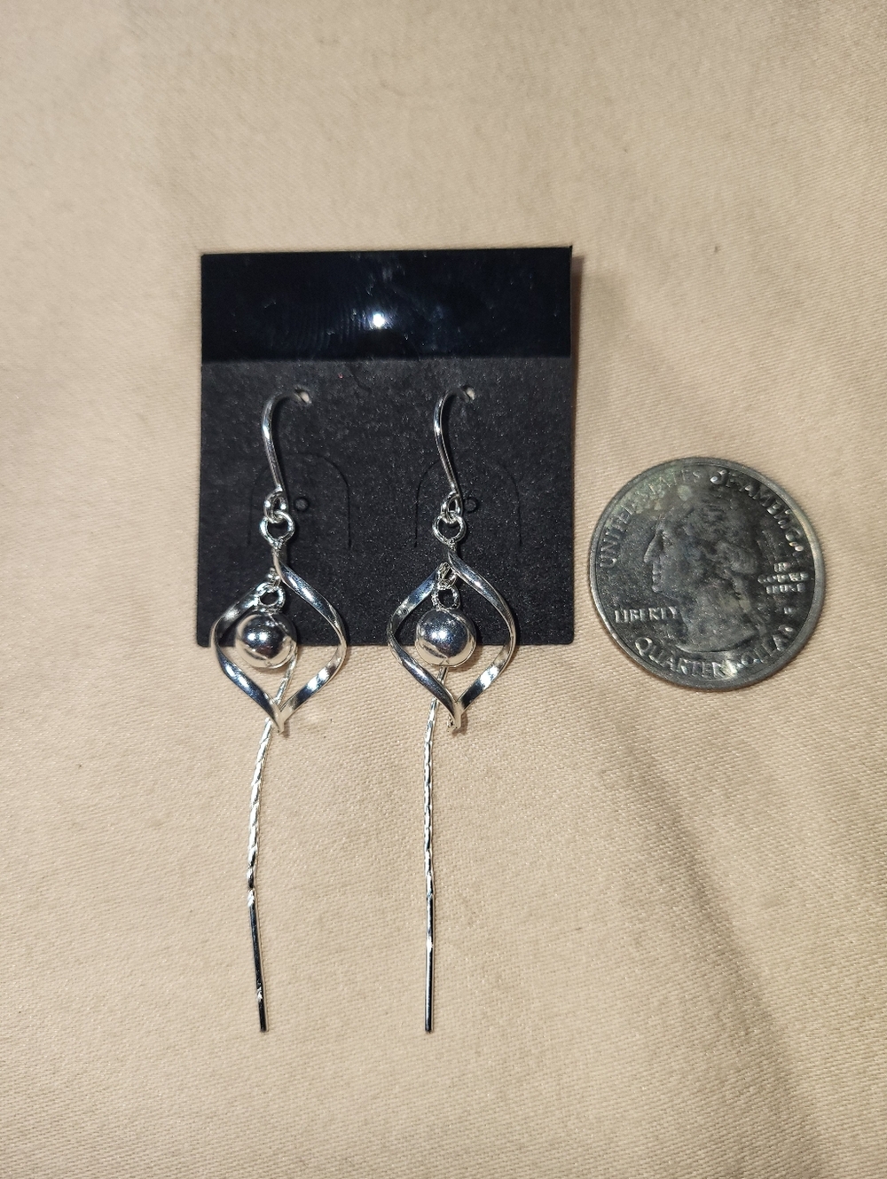925 Sterling Silver Drop Threader Earrings with Orb Accent - Silver